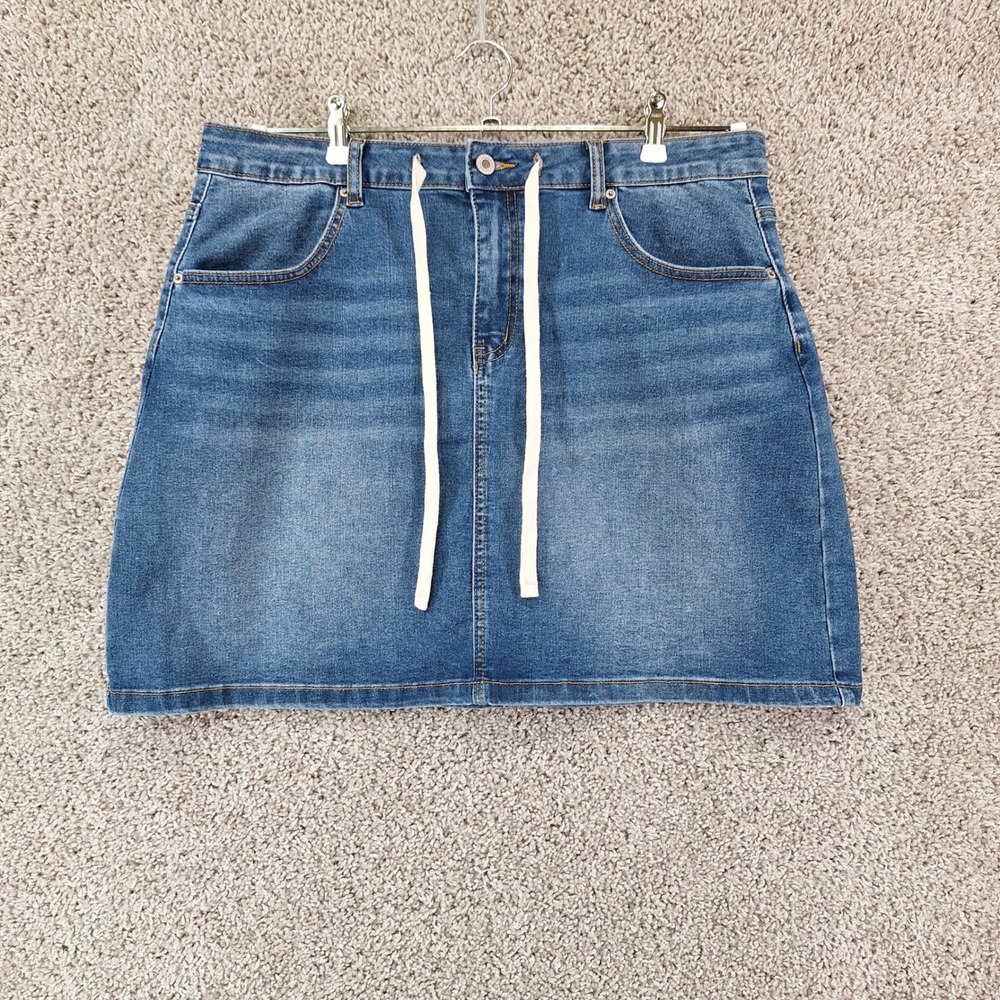 Sidefeel Denim Skirt Womens XL (Fits W36) Medium Wash Mini Drawstring Casual